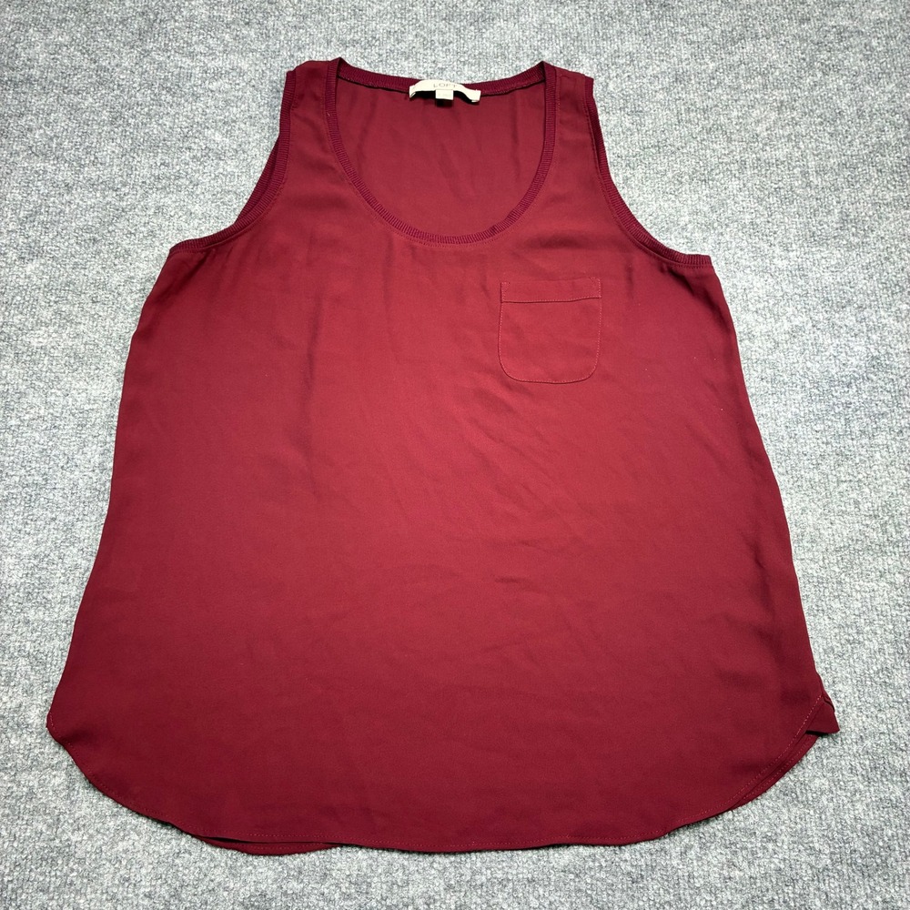 LOFT Womens Small Burgundy Sleeveless Pocket Tank Blouse Dressy Workwear